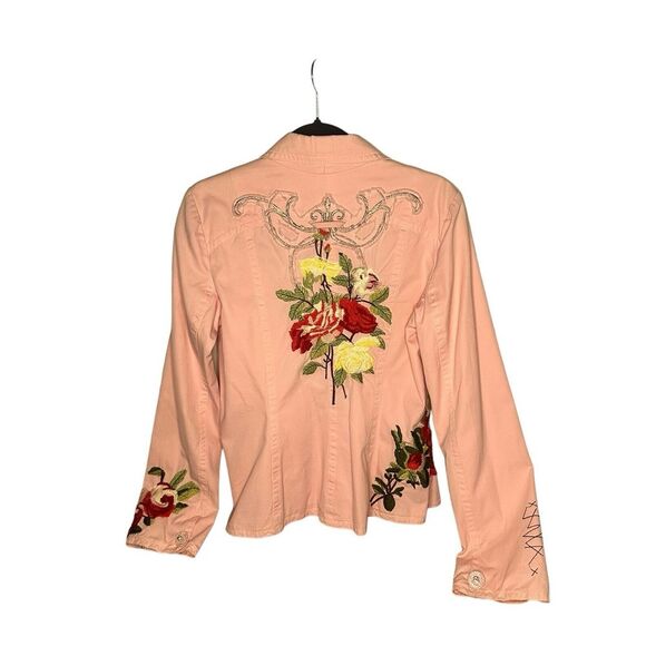 Johnny Was Blazer Jacket Womens M Pink  Floral Roses Embroidered JW Coat Medium - Picture 5 of 16